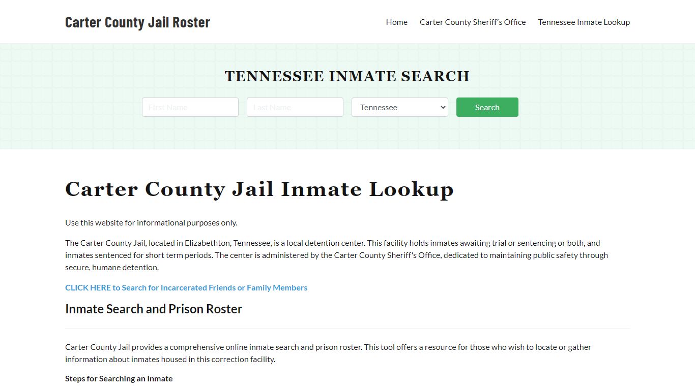 Carter County Jail Roster Lookup, TN, Inmate Search